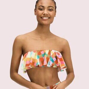 Kate Spade Garden Plaid Ruffle Bandeau Bikini Top